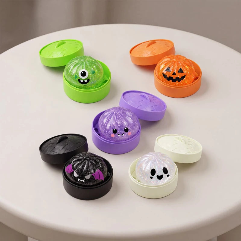 New Halloween Ghost DumplingsToy Soft Slow Resilience Squishy Toy Fidget with Steamer Steamed Stuffed Bun Squishy Pinch Le